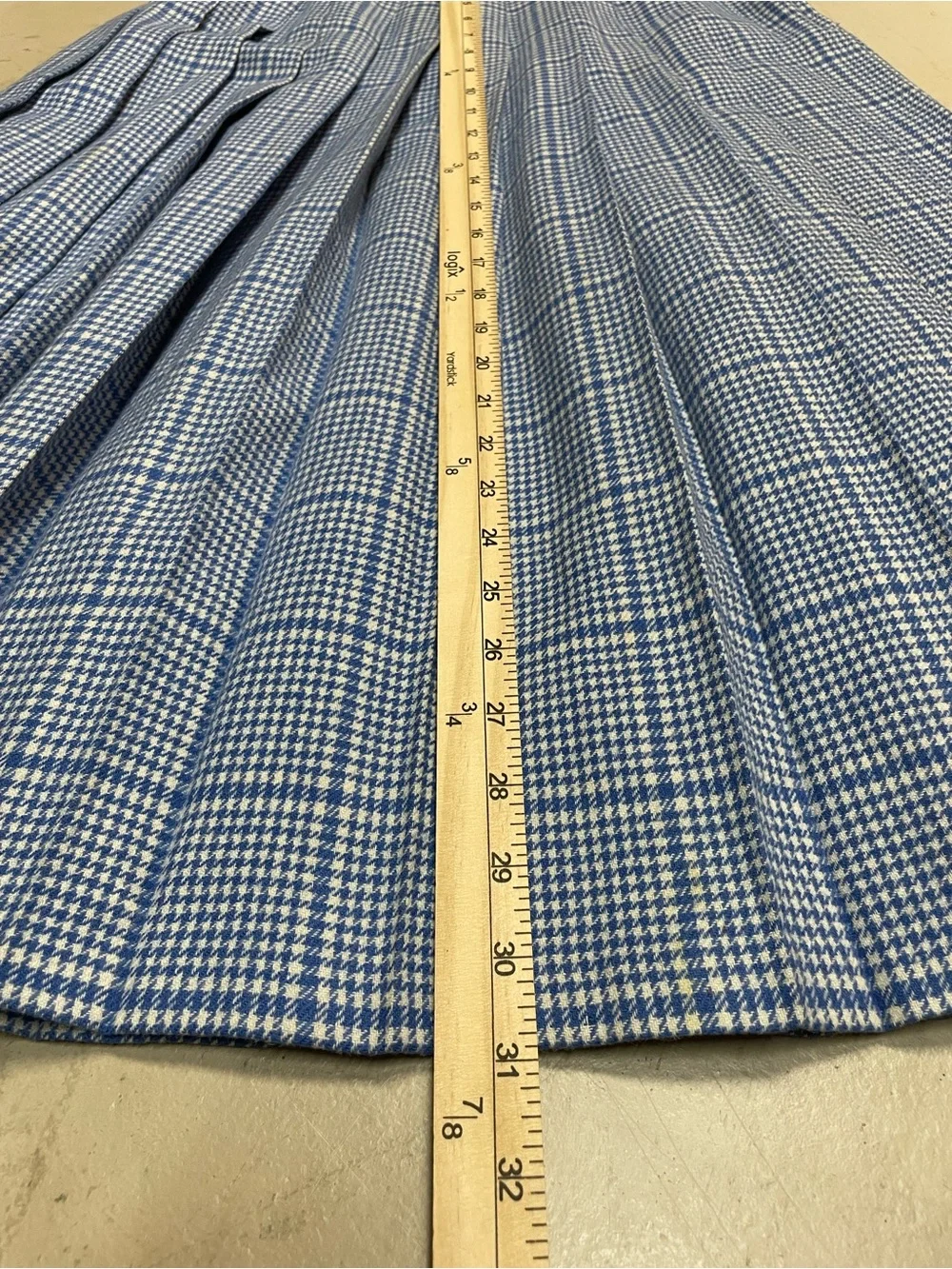 70s 80s VINTAGE PENDLETON Pleated Skirt Houndstooth Blue & White WOOL - Picture 16 of 16
